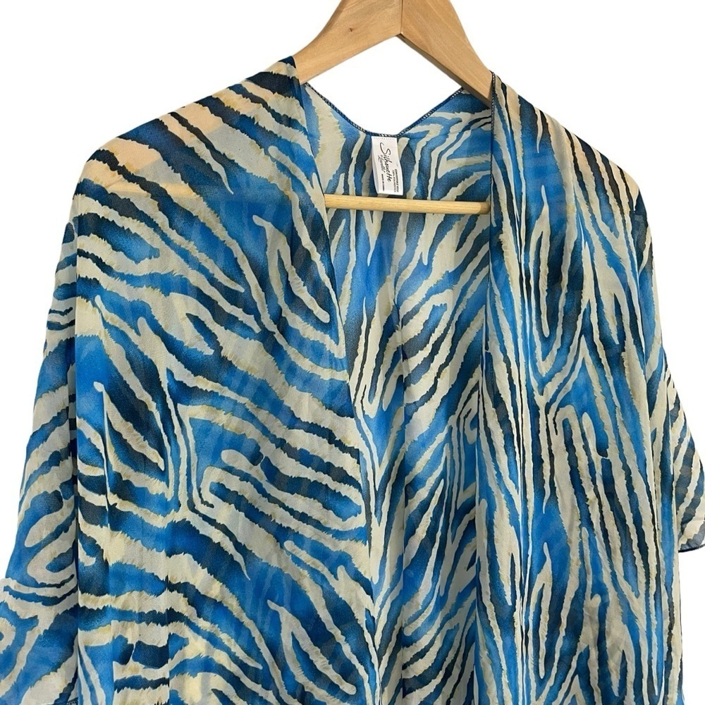 Lavello Semi-Sheer Animal Print Swim Cover O/S Blue Zebra Print Kimono Beach EUC